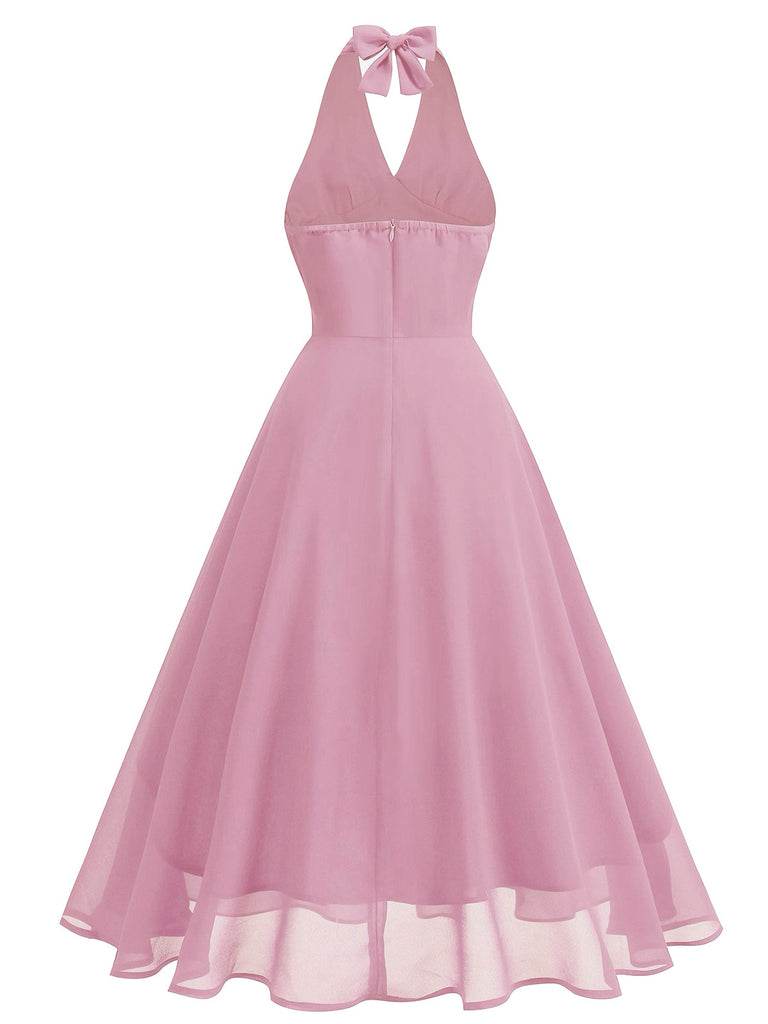 Robe dos nu en maille col V et licou des années 1950