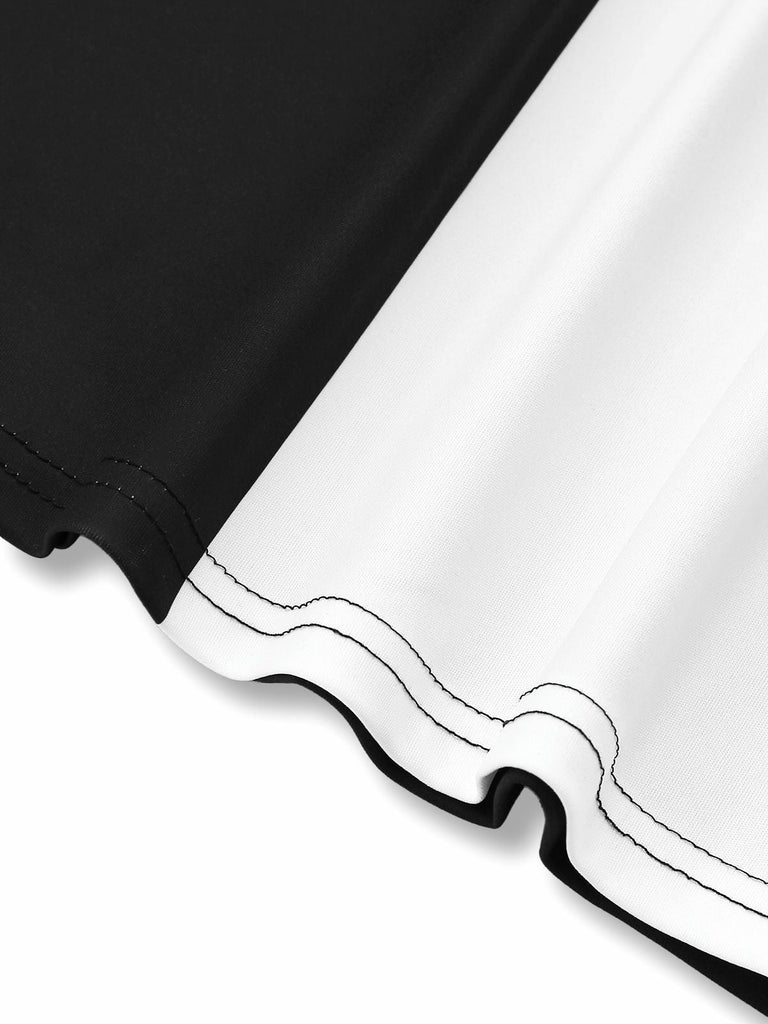 Robe crayon noire sans manches colorblock années 1960