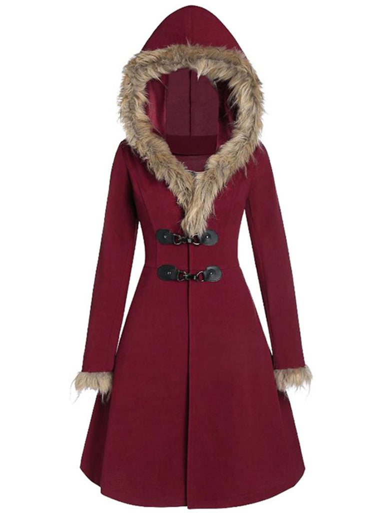 Manteau Vintage Années 50 Garnie de Fourrure à Boucle