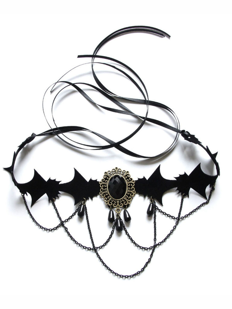 Collier noir rétro avec pierres précieuses pour Halloween