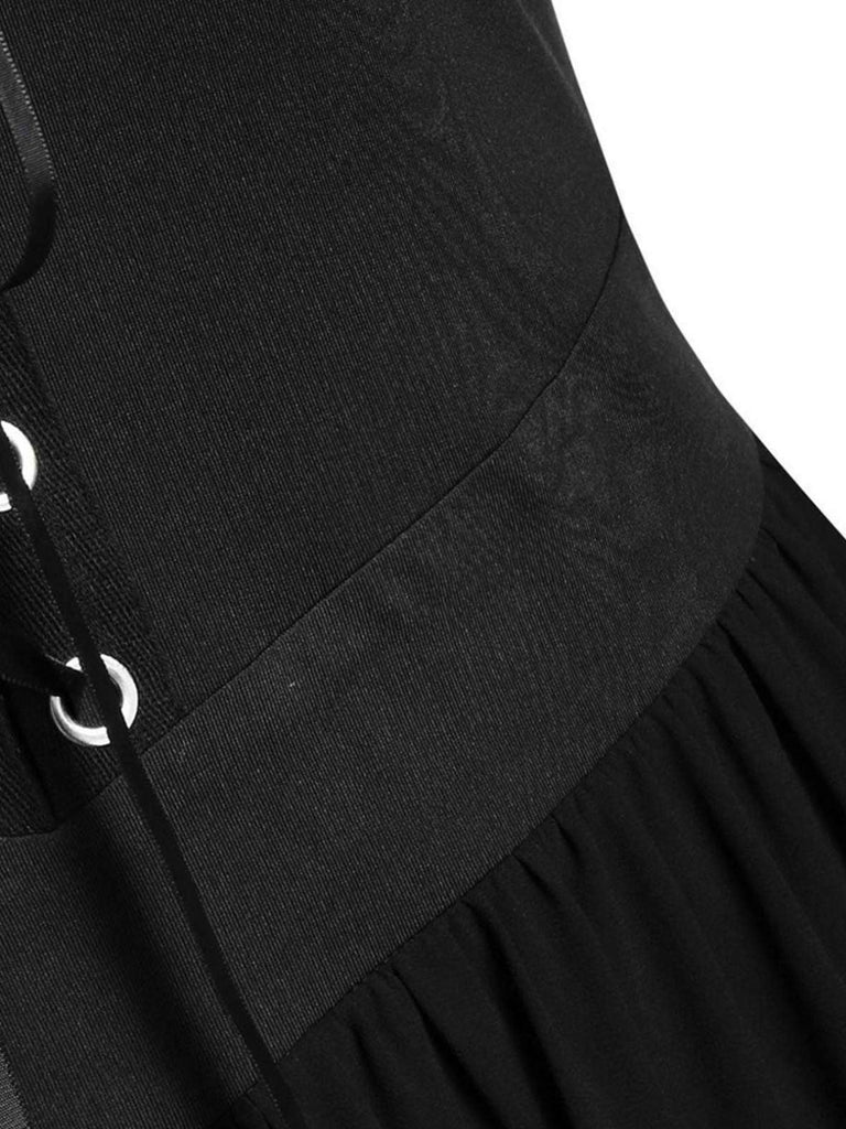 Robe à bretelles rouge manches transparentes Halloween des années 1950