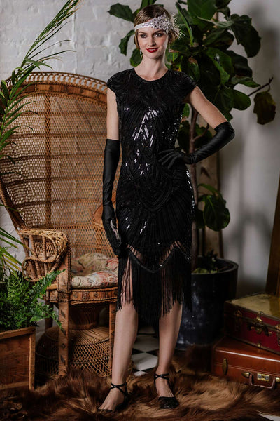 Robe Charleston Vintage Année 20 Flapper à Franges Paillettes Gatsby C –  Retro Stage-France
