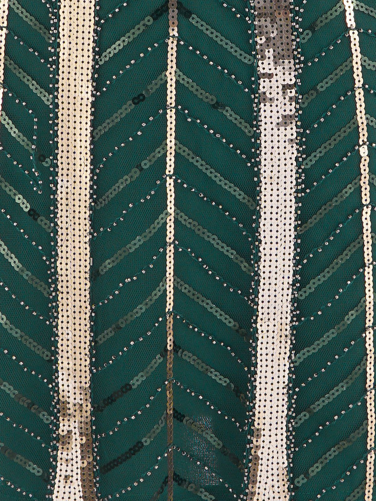 Robe Charleston Vintage Verte Année 20 à Frange Gatsby à Paillettes Col en V