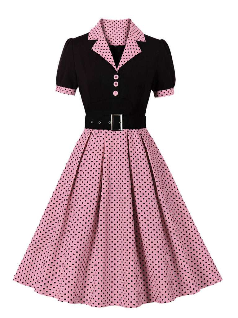 Robe à revers à pois color block des années 1950