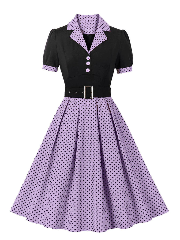 Robe à revers à pois color block des années 1950