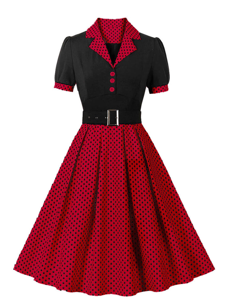 Robe à revers à pois color block des années 1950