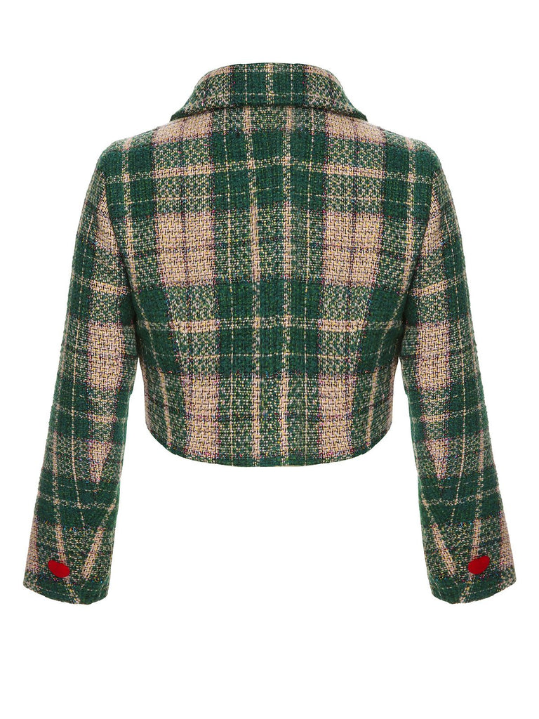 Veste verte à carreaux écossais à revers des années 1950