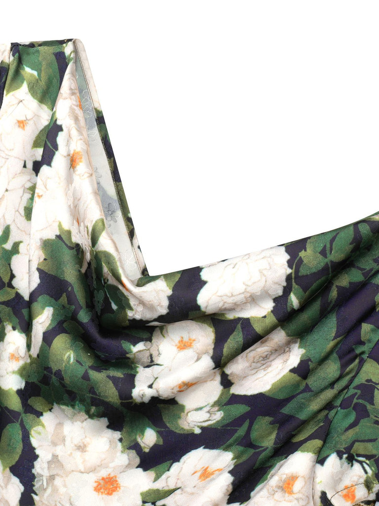 [Pré-vente] Robe à fleurs verte à col bénitier des années 1950