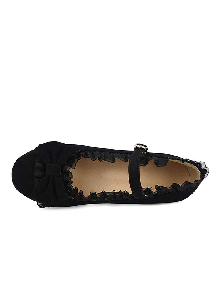 Chaussures Vintage avec Dentelle et Nœud Papillon Bleu