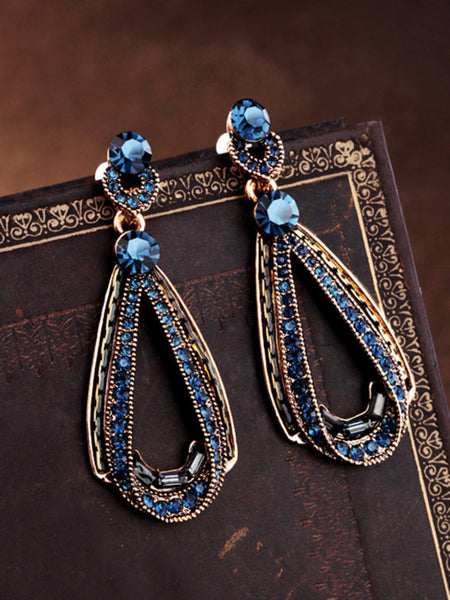 Boucles d'oreilles pendantes creuses en strass bleu – Retro Stage-France