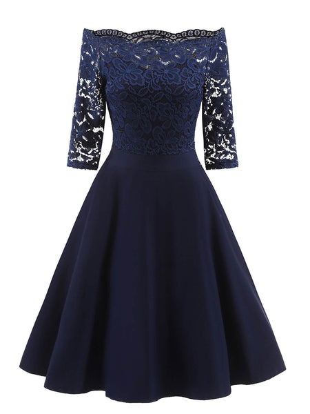 Robe Swing Rétro Années 50 - Dentelle élégante Pour Soirée Ou Bal - Coupe Féminine Et Confortable