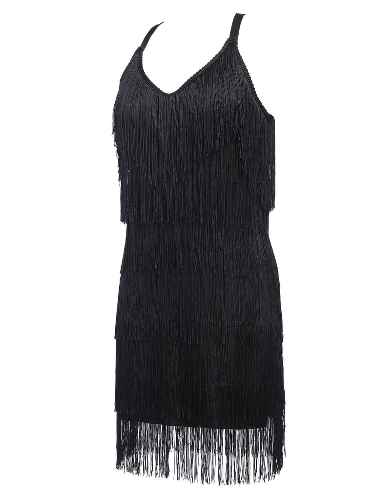 Robe Charleston Vintage Année 20 Gatsby Frange À Glands Sequins Pin Up