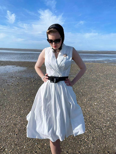Robe Rockabilly Swing Vintage Annee 50 Blanche Ceinture Soiree Cocktai Retro Stage France