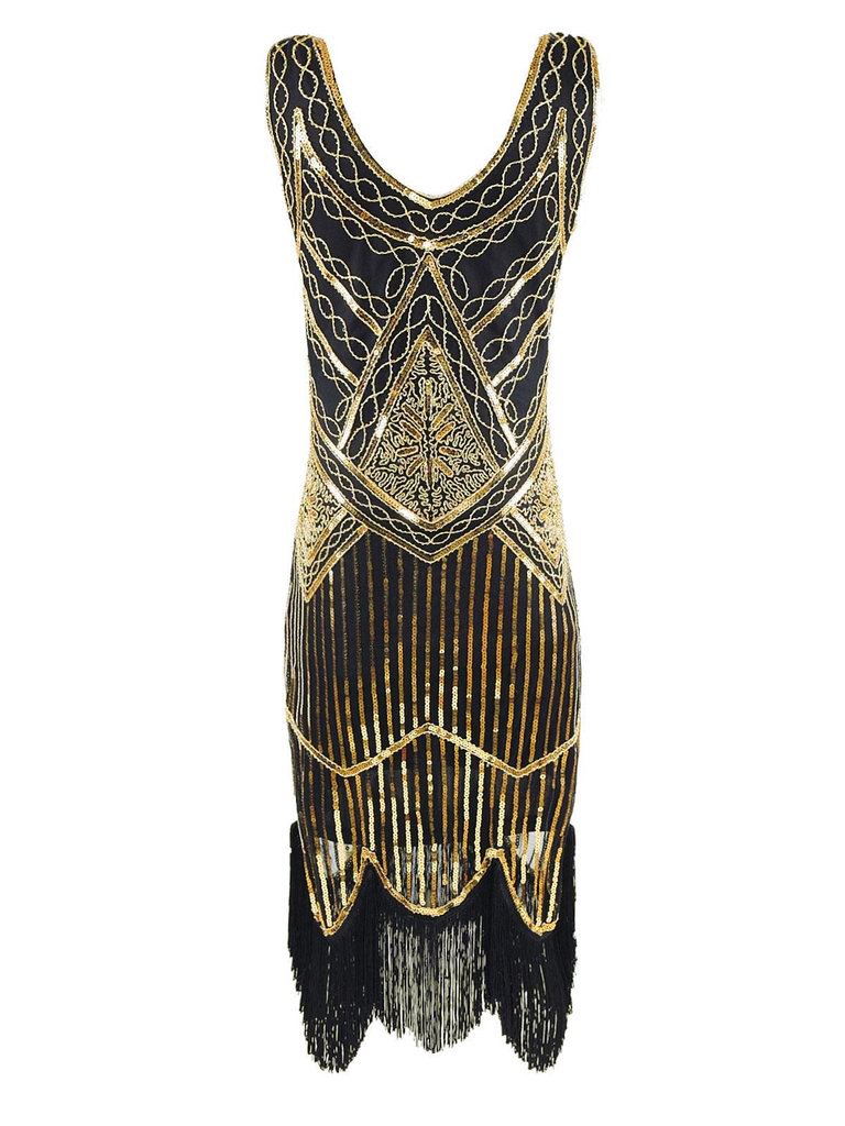 Robe Charleston Vintage Années 20 Gatsby à Paillettes Dorée Cocktail