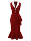 Robe de sirène en velours côtelé réfléchissant rouge des années 1930