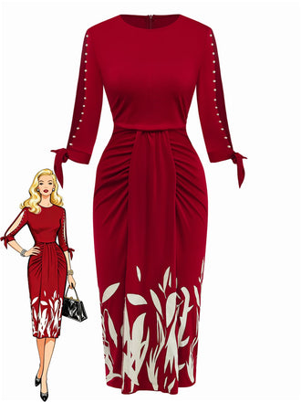 Robe À Cravate Patchwork Découpé Fleuri Année 1960