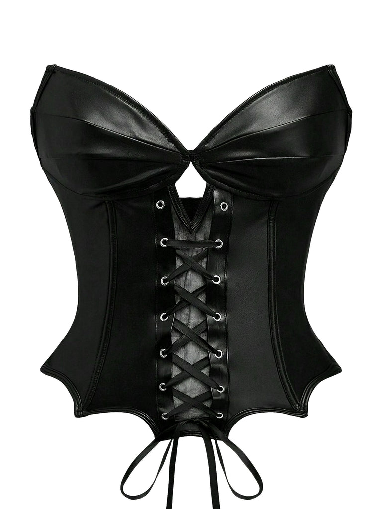 Corset gothique en cuir noir style chauve-souris années 1970