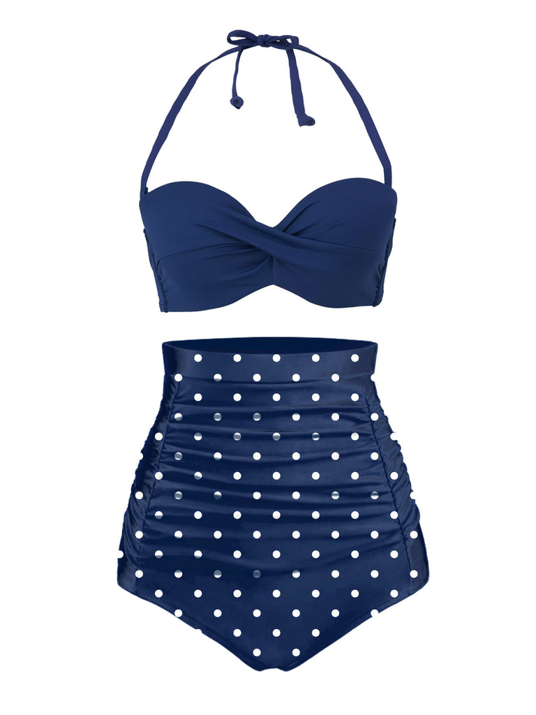 [Pré-vente] Maillot de bain dos nu bleu à pois des années 1950