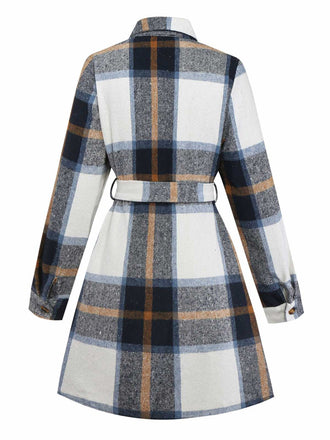 Robe-chemise carreaux multicolores avec ceinture années 1960