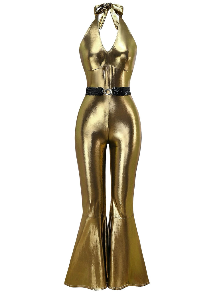 Combinaison dos nu métallisée disco années 1970