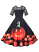 Robe noire patchwork à manches en dentelle pour Halloween des années 1950