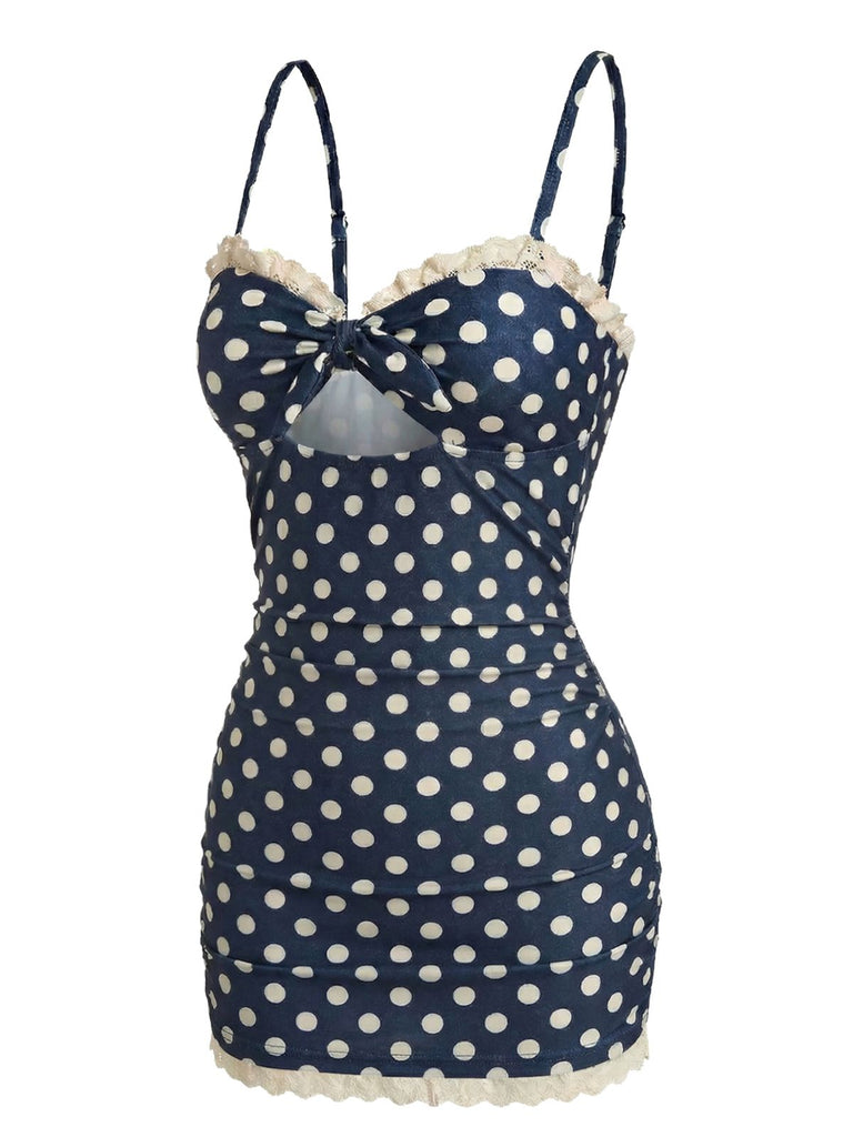 [Prévente] Maillot de Bain une pièce pois bleu marine volants froncés 1930s