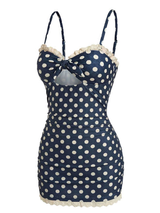 [Prévente] Maillot de Bain une pièce pois bleu marine volants froncés 1930s