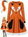 [Prévente] Robe orange de cosplay renard avec bordure en fourrure et queue années 1950