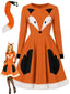 [Prévente] Robe de cosplay orange façon renard bordure fourrure et queue années 50