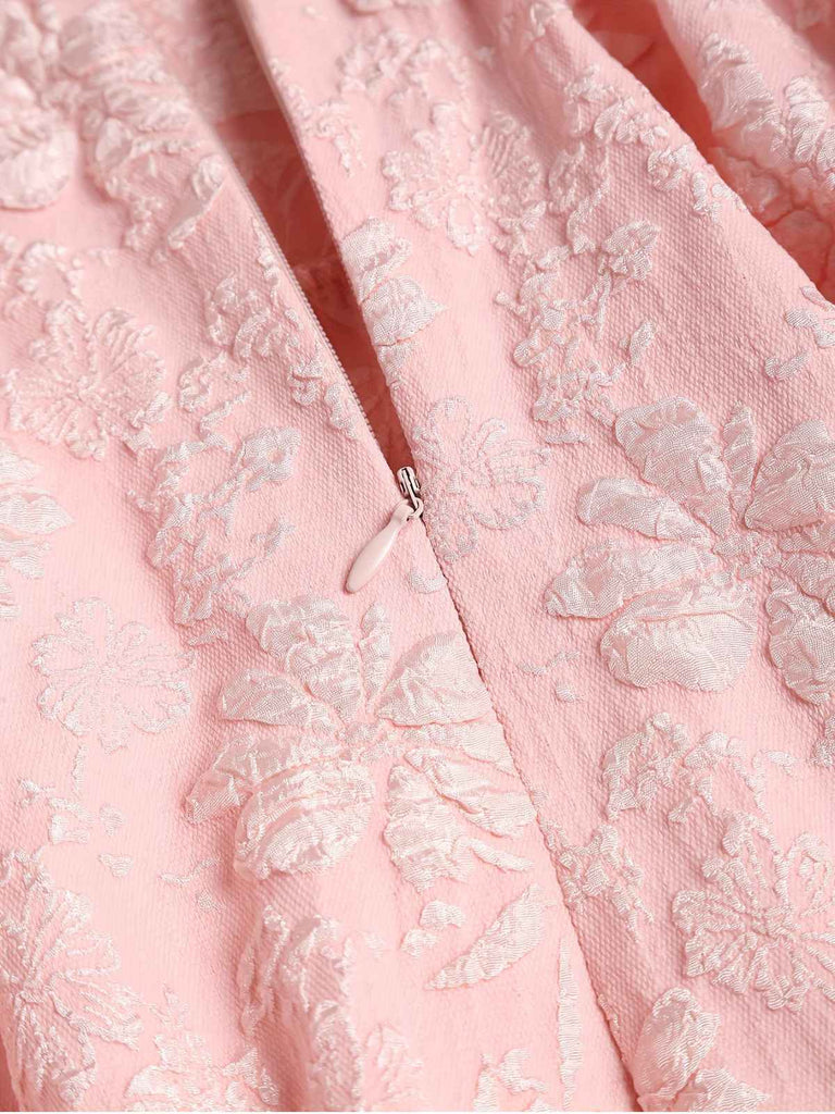 [Prévente] [Grande taille] Robe rose à fleurs en relief avec nœud papillon années 1940