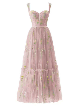 Robe en maille florale à lacets et baleines rose années 1930