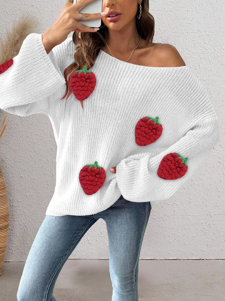 Pull Patchwork Encolure Croisée Fraises 3D Année 1940