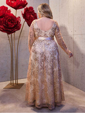 [Grande Taille] Robe en résille col en V profond dos nu à paillettes dorés style années 30