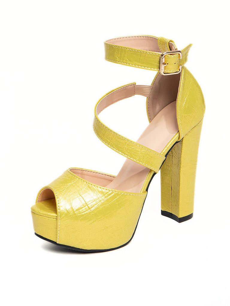 Escarpins vintage à talons hauts épais en cuir PU