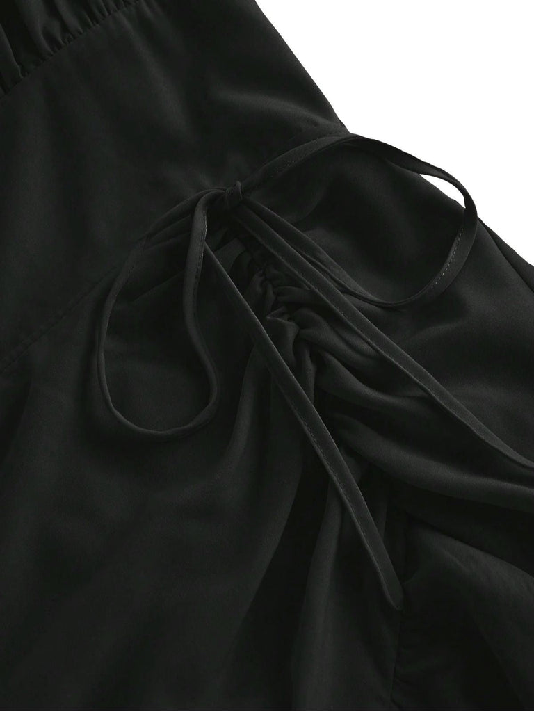 Robe à bretelles froncées et ourlet à volants années 1950