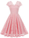 Robe en dentelle unie à col en V et sans manches années 1950
