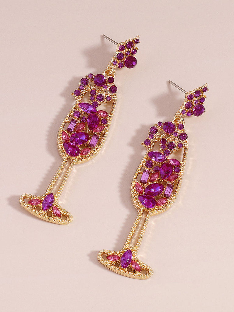 Boucles d'oreilles en forme de verre à champagne perles et pierres précieuses