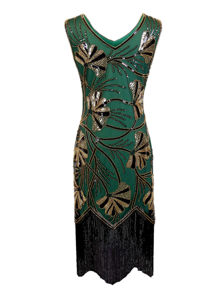 Robe col en V et perles pailletées des années 1920