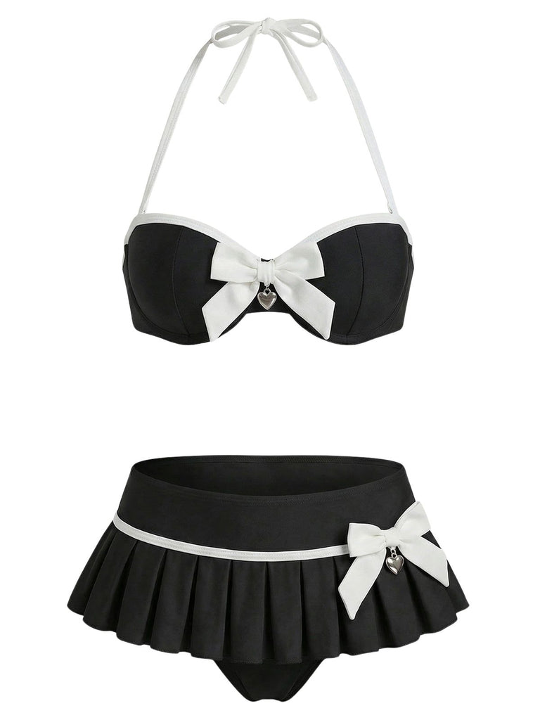 [Prévente] Ensemble bikini noir pendentif cœur et nœud années 50