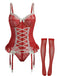 Corset en dentelle rouge avec nœud et bas assortis années 1960