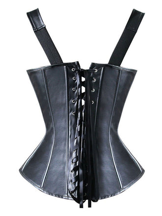 Haut Steampunk en cuir noir à col carré des années 1970