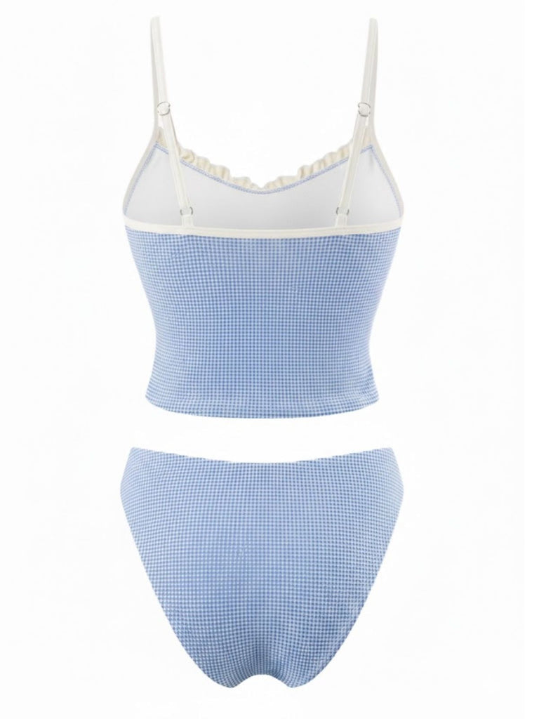 Ensemble De Tankini Bords Dentelle À Carreaux Rouge Année 1950