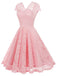 Robe en dentelle unie à col en V et sans manches années 1950