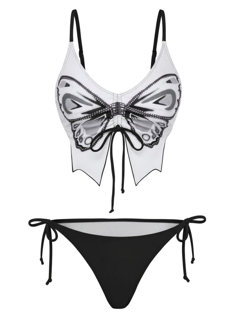 Ensemble bikini à fines bretelles et lacets papillon années 1970