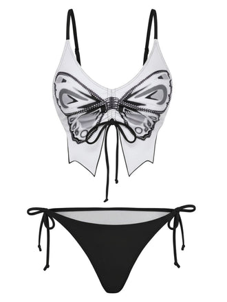 Ensemble bikini à fines bretelles et lacets papillon années 1970