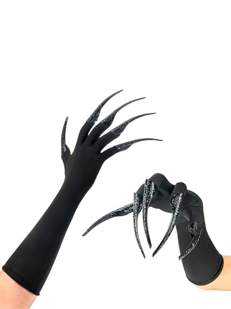 Gants noirs longs à griffes pour Halloween