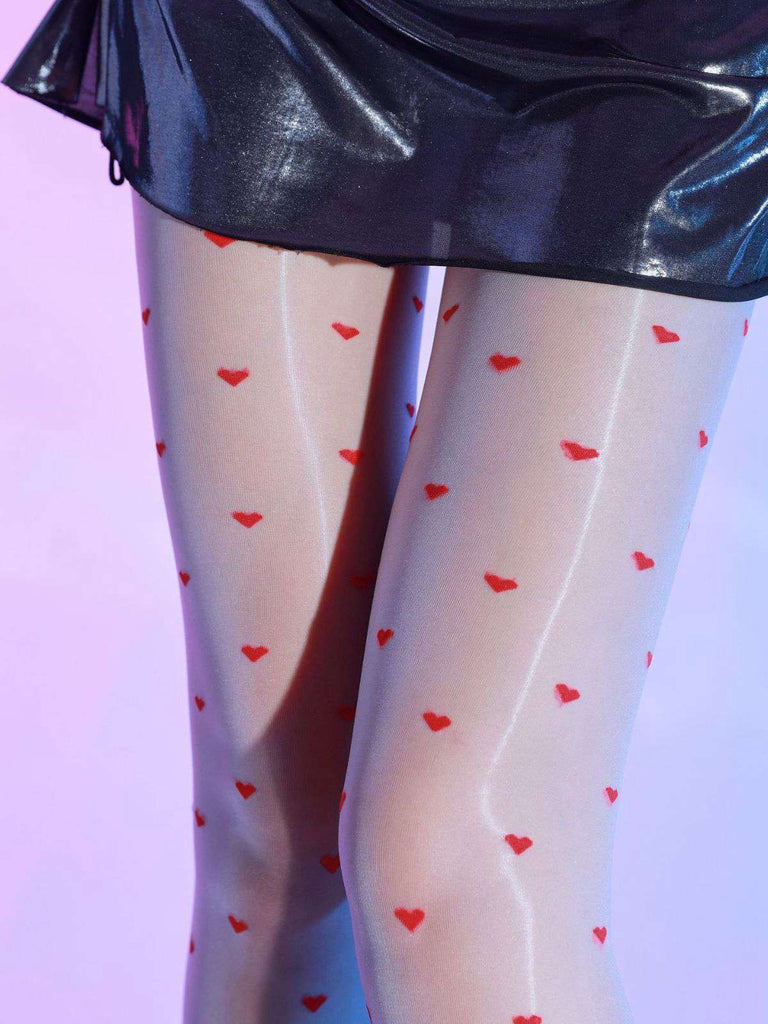Collants taille haute à pois cœur vintage