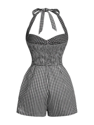Combishort dos nu à carreaux vichy et nœud des années 1950