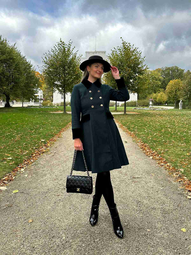 Manteau à Boutons Uni Vert Foncé Années 1950 14