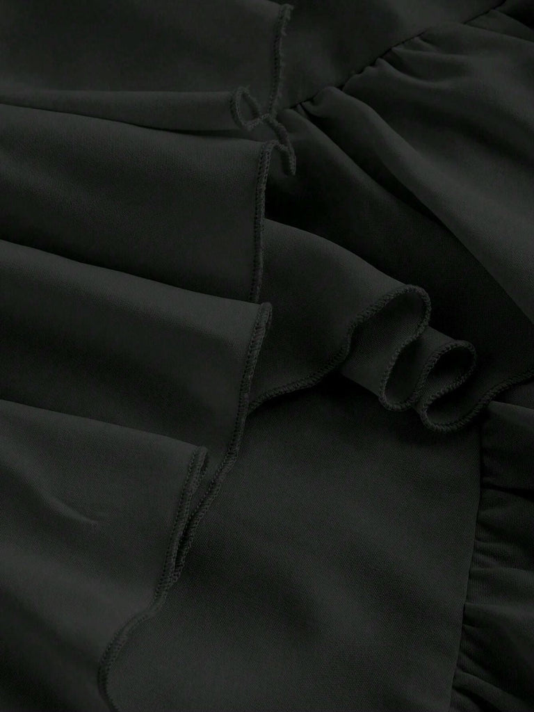 Robe à bretelles froncées et ourlet à volants années 1950